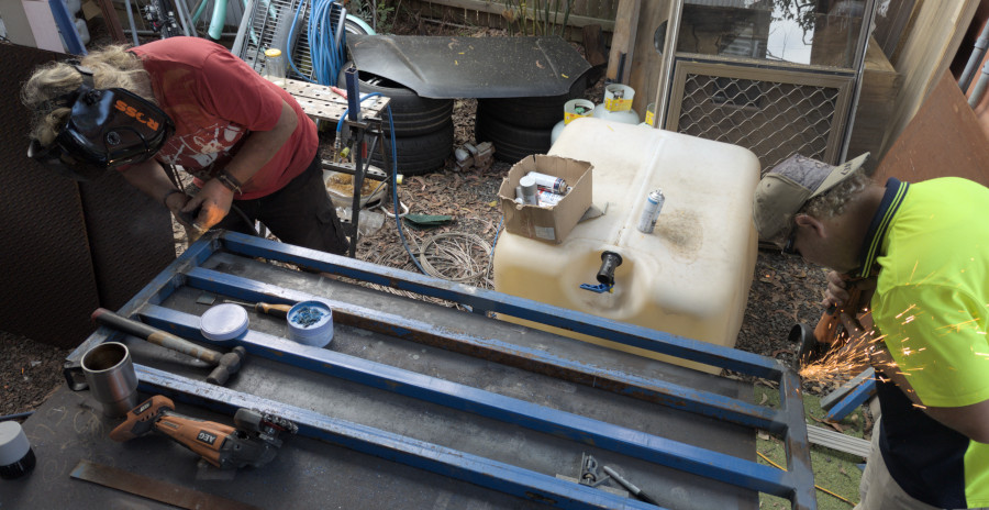 Mark and Josh constructing spreader